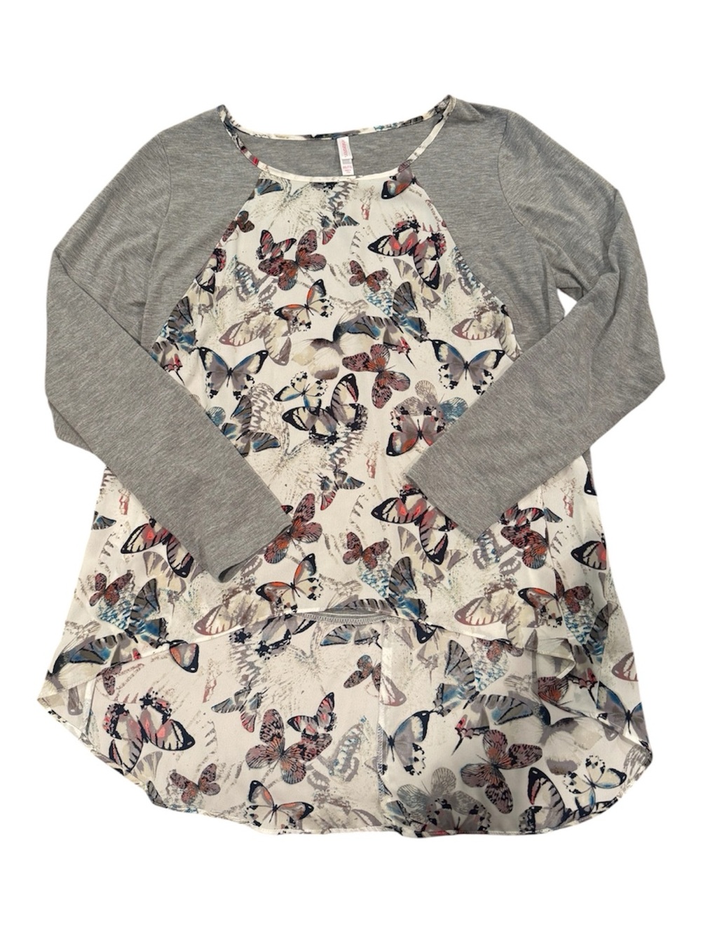 Xhilaration Butterfly Raglan Long Sleeve Top - Gray/Cream - Size XXL